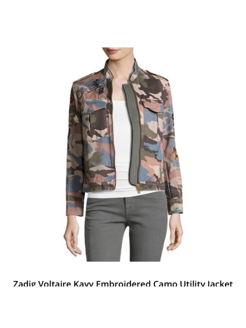 🎉SALE🎉 Zadig & Voltaire Kavy Camou Brode Embroidered Camo Utility Jacket NWOT - Picture 9 of 12